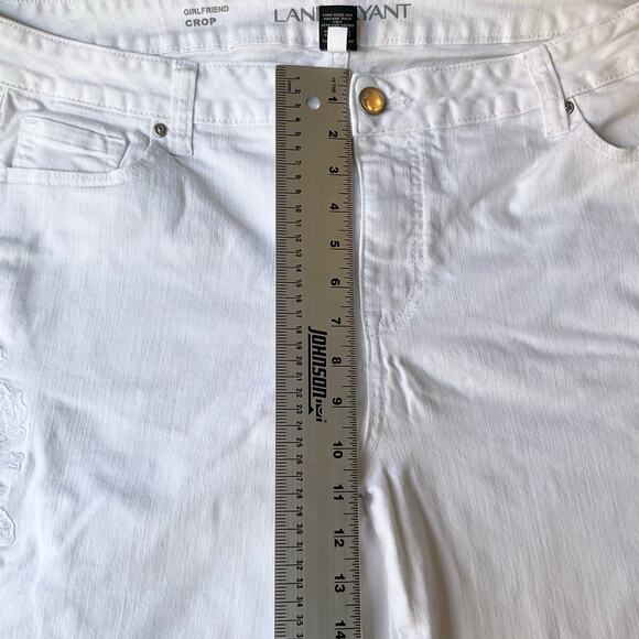 Lane Bryant Women Girlfriend Crop Denim Jeans size 20, White, Floral Embroidered - Picture 5 of 12